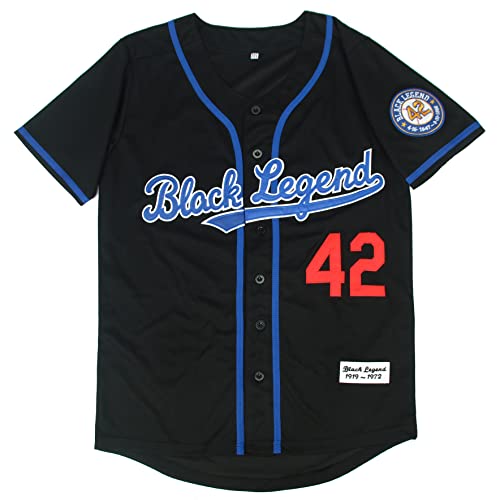 Dabuliu Men's Black Legend 42 Retro Baseball Jersey Embroidered Patches Sewn Hipster Hip Hop Shirts