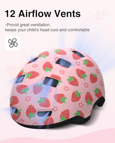 Toddler Bike Helmet Adjustable Dial Fit for Ages 2-6, Strawberry, Small