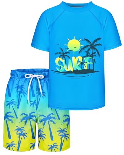 Kids Rash Guard Swimsuit Set 8-10 Years Yellow & Blue - Two Piece Bathing Suit