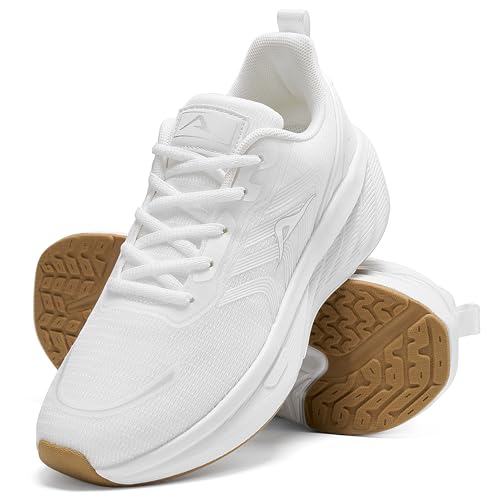 Ablanczoom Women's White Sneakers - Lightweight Breathable Casual Athletic Shoes with Cushioned Non-Slip Sole - Size 8