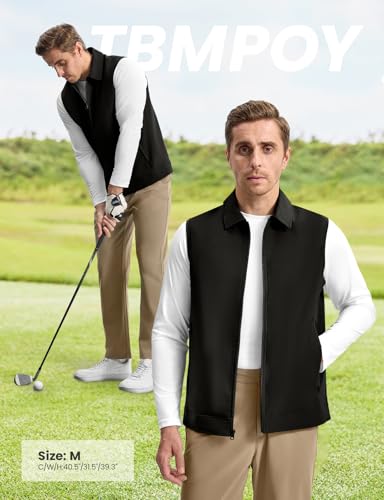 Men's Lightweight Casual Vest with 3 Zip Pockets - Black, 3X-Large