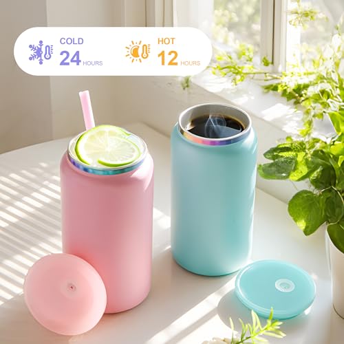 Matte Color Stainless Steel Cups with Lids and Straws - 16 oz, Set of 6