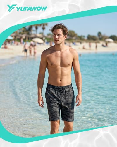 Men's Swim Trunks with Mesh Lining - Quick Dry & Breathable, Black Camo, Large