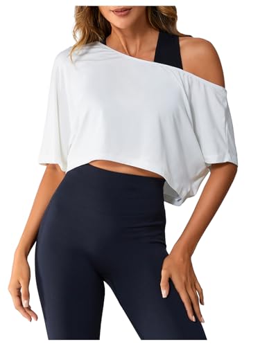 Women's Off Shoulder Yoga Crop Top Activewear T-Shirt