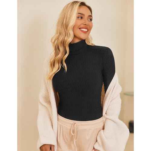 Ekouaer Women's Turtleneck Shirts Ribbed Pullover Sweater Long Sleeves Tops Midweight Thermal Underwear Blouse