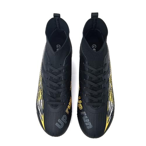 Soccer Cleats for Men and Women High Tops Lace Up Football Shoes - 9.5 Women / 8 Men Black FG