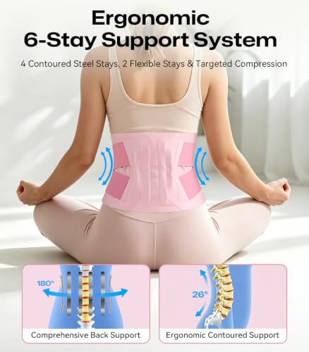 Pink 0.6mm Ultra Thin Back Brace for Lower Back Pain XL Support - Viranic