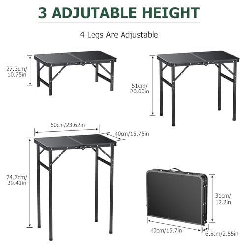 Portable Folding Camping Table with MDF Desktop and Black Finish - Adjustable Height