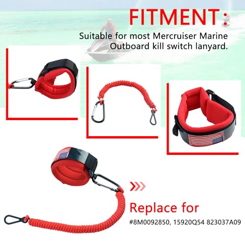Boat Key Lanyard Wrist Strap for Marine Outboard Emergency Safety - Red