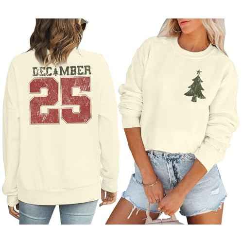 JINTING Christmas Sweatshirts for Women December 25 Graphic Sweater Classic Christmas Tree Pullover Blouse