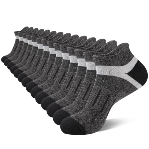 Men's Cushioned Ankle Running Socks - Moisture-Wicking, Low Cut, 7 Pairs Dark Gray