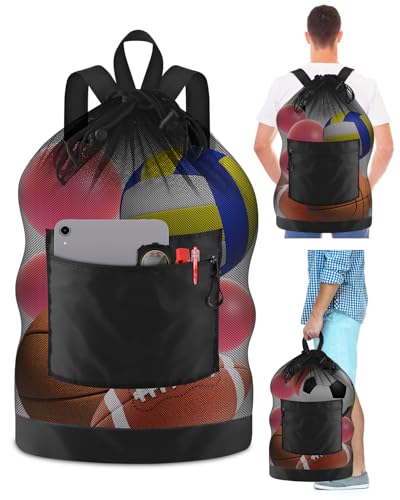 Black 23x35 Inch Soccer Ball Bag with Double Shoulder Straps and Large Capacity