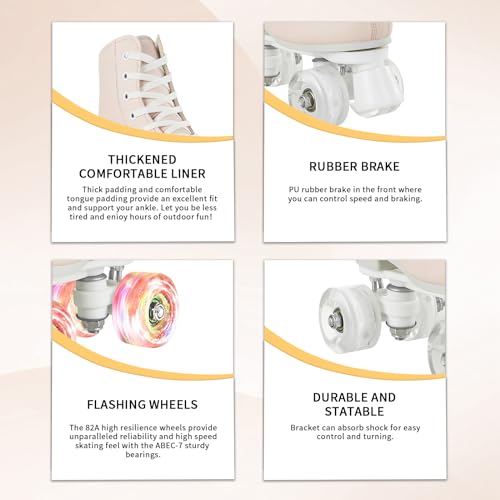 Women's Light Up Roller Skates - Adjustable Double Row Outdoor Derby Shoes Pink 7.5