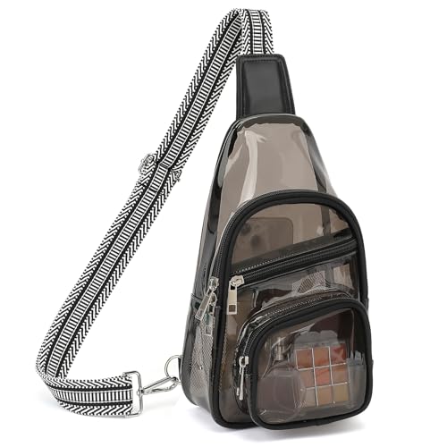 Sisipoet Clear Stadium Bag for Events, Crossbody Fanny Pack - Semi Black
