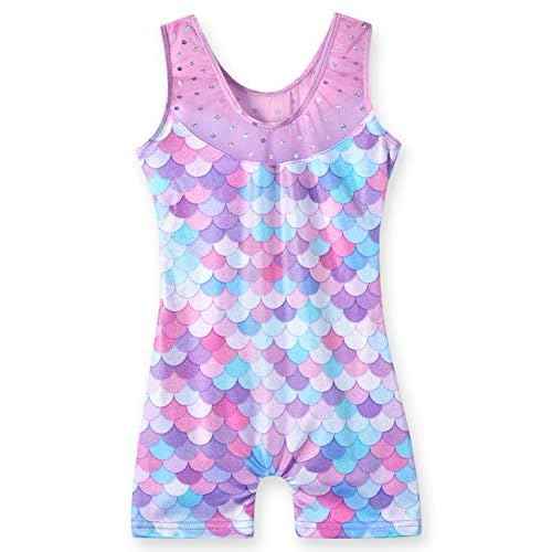 Leotards for Girls Gymnastics Toddler Dance Biketards Mermaid Unicorn Athletic Dance Wear Shiny Rainbow Blue Hotpink