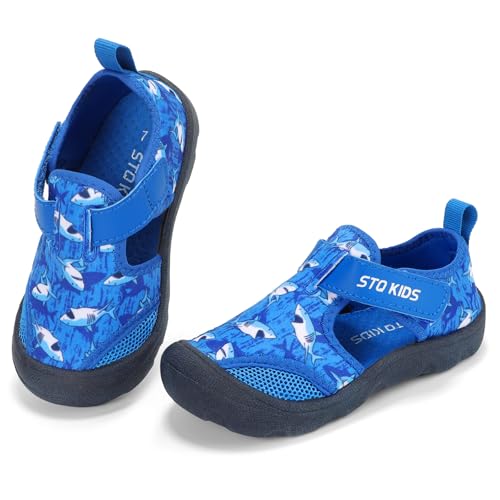 Kids Water Shoes Toddler Little Kids Quick-Dry Sandals with Toe Cap - Royal Blue Shark