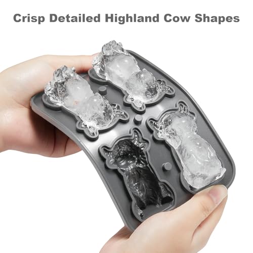 Highland Cow Ice Cube Tray - Large Silicone Mold for Whiskey & Cocktails - Fun Cow Shaped Ice Cubes - Holiday Gift Idea
