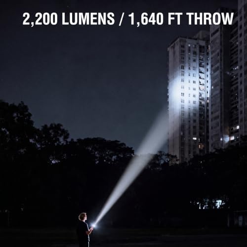 Rechargeable Tactical Flashlight 2200LM Long Range Beam for Outdoors & Security