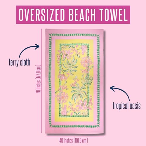 Large Cotton Beach Towel 40x70 Inches - Tropical Oasis Pattern