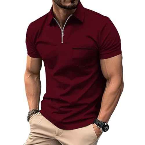 ZITY Mens Polo Shirts Quarter Zip Shirts Casual Classic Lightweight Short Sleeve Golf Collared Shirt with Pocket