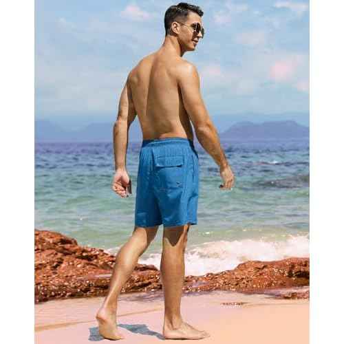 SILKWORLD Mens Swimming Trunks with Compression Liner 2 in 1 Quick-Dry Swim Shorts with Zipper Pockets