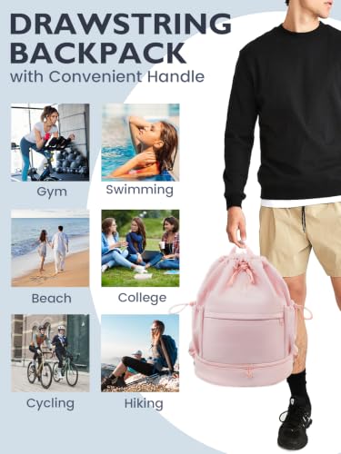 RHDZO Pink Drawstring Gym Backpack with Shoe & Wet Pocket, Versatile Size