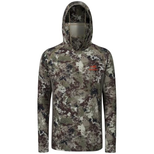 Men's UPF 50+ Camo Long Sleeve Hunting Fishing Hoodie Shirt - Large / Grunge Camo