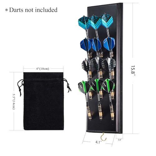 Wall Mounted Darts Holder with 12 Steel/Soft Tip Dart Display and Accessory Storage - Black