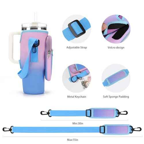 Water Bottle Carrier Bag for Stanley 40/30 oz Tumbler with Phone Pocket Neoprene Water Bottle Holder with Shoulder & Handheld Strap Stanley Cup Accessories