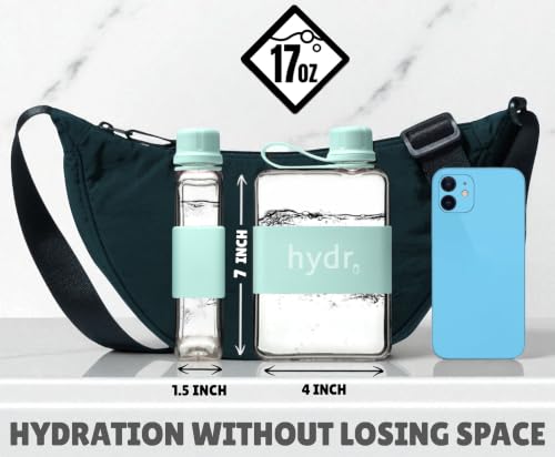 Hydr 17oz Flat Water Bottle for Travel - Lake Blue, BPA Free, Leakproof Slim Design