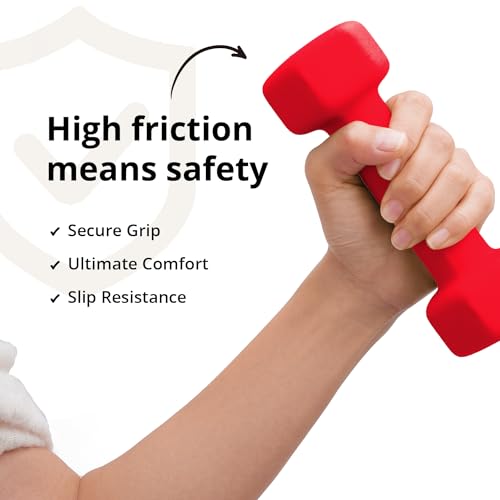Red 3 lb Neoprene Dumbbells with Non-Slip Hex Shape - Pair for Total Body Workout