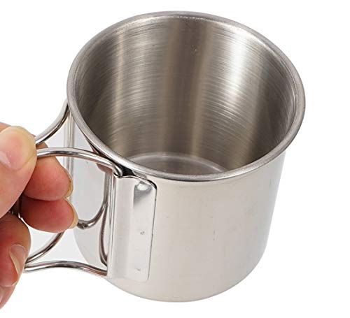 Stainless Steel Camping Mug Set with Folding Handle - 4 Piece Backpacking Cup Kit