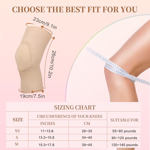 Ultra-Thin Dance Knee Sleeves with Gel Pads for Ballet, Yoga, Cheerleading, Girls, Small / Skin