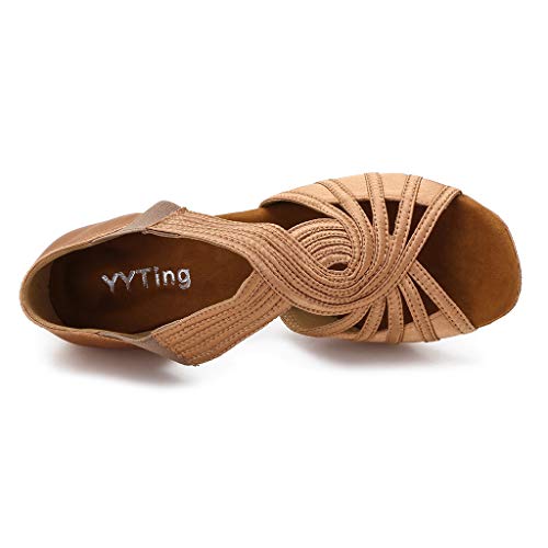 YYTing Ballroom Dance Shoes Women Latin Salsa Practice Dancer 2.5'' Heels - Tan 7