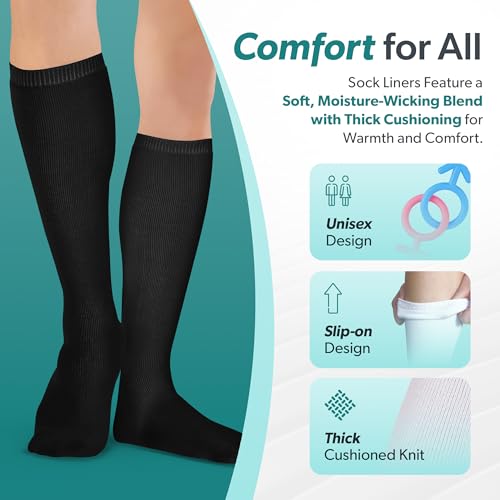 BraceAbility Walking Boot Sock Liners ? (1 Pair) Replacement Medical Tube Socks for Under Orthopedic, Air CAM Walkers, Fracture Boots, and Surgical Foot Cast Shoes for Men or Women (Tall Black)