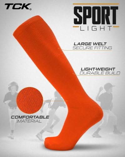 Lightweight Sports Socks for Baseball, Softball, Football & Soccer - Large Orange