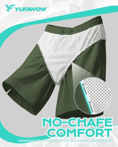 Men's 9-Inch Swim Trunks with Mesh Lining Quick Dry Breathable Pockets - Army Green, Large