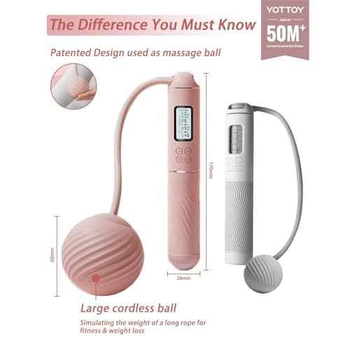 YOTTOY Skipping Ropes for Adults -Cordless Counter Jump Rope with Large Cordless Ball-Weighted Jump Rope for Women with LCD Display