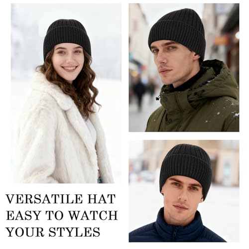 Winter Fleece Lined Beanie Hat for Men Women, Unisex Fashion Thermal Cuffed Knit Skullcap Warm Winter Hat