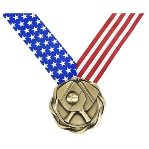 Decade Awards Pickleball Fusion Medal- Gold | Pickle Ball Medal with Stars & Stripes Ribbon - 3 Inch Wide (Gold-SSNB)
