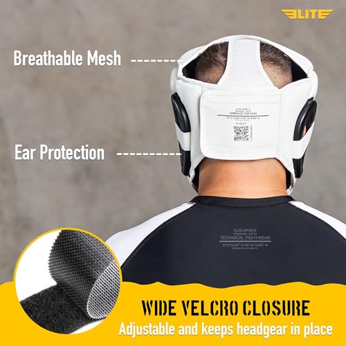 Elite Sports Boxing Headgear Men White Adjustable Sparring MMA Kickboxing Muay Thai Helmet