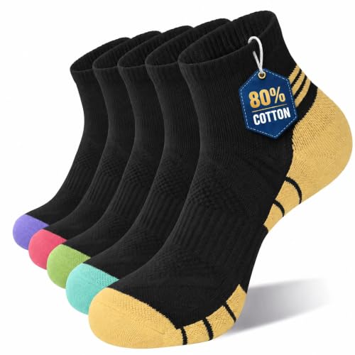 Ankle Compression Socks 5 Pairs for Women Hiking Sports - Purple Red Green Yellow Sky Blue