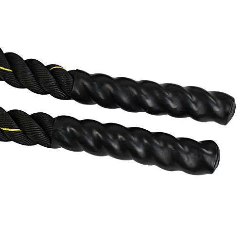 Smartxchoices Black Heavy Battle Rope for Exercise Training Fitness 1.5''Width 30ft Length Workout Ropes Home Gyms Abdominal Muscle Biceps Abs Metabolic Protective Nylon Cover (1.5''*30ft)