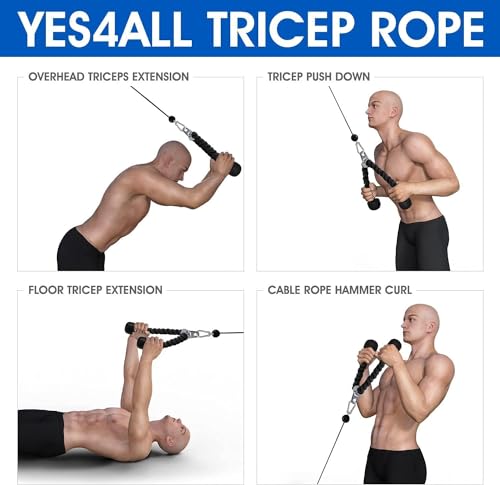 27 Inch Blue Black Tricep Rope with Carabiner for Cable Work - Heavy Duty Nylon