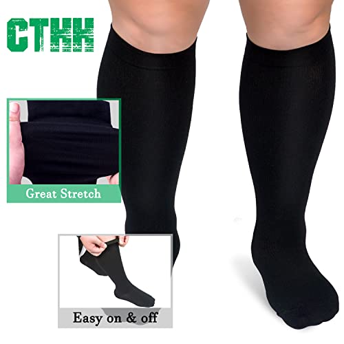 Wide Calf Compression Socks for Women Men Plus Size Knee High Stockings 5X-Large Black