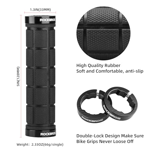 ROCKBROS Double Lock-On MTB Bike Handlebar Grips - Black