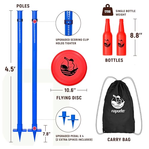 Ropoda Outdoor Flying Disc Game Set 2-Inch Pole with Reinforced Ground Spike, Portable Backyard and Beach Fun