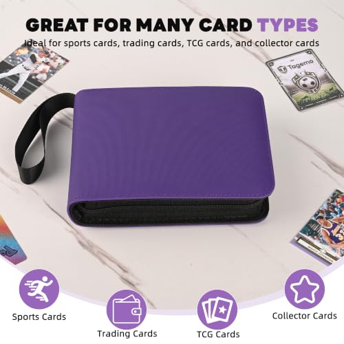 Purple 2-Pocket Mini Card Binder - Small Trading Card Album with Zipper