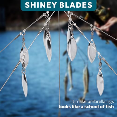 Alabama Umbrella Rig Fishing Lure with 4 Blades, 9.1in, 5 Arms, Pre-Tied Hooks - Variation: Silver/8 Bladed-2
