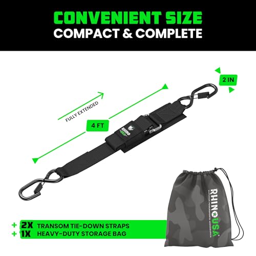 Rhino USA Boat Trailer Straps (2-Pack) - Heavy Duty 2 Inch x 48 Inch Boat Tie Down Straps to Trailer - Ultimate Adjustable Transom Tie Down Straps for Trailering Safety with Boat, Jet Ski, & More!